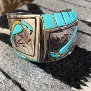 ☀️ Birds on Sterling Silver and turquoise cuff